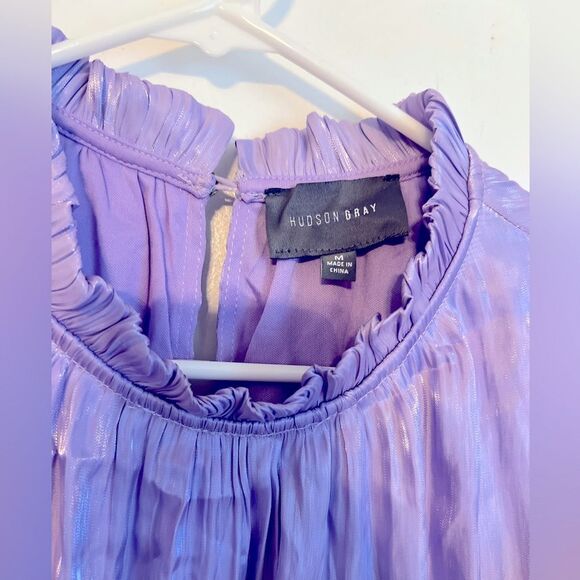 HUDSON GRAY Lavender Satin Ruffle Sleeve Mini Dress | medium - Picture 2 of 6